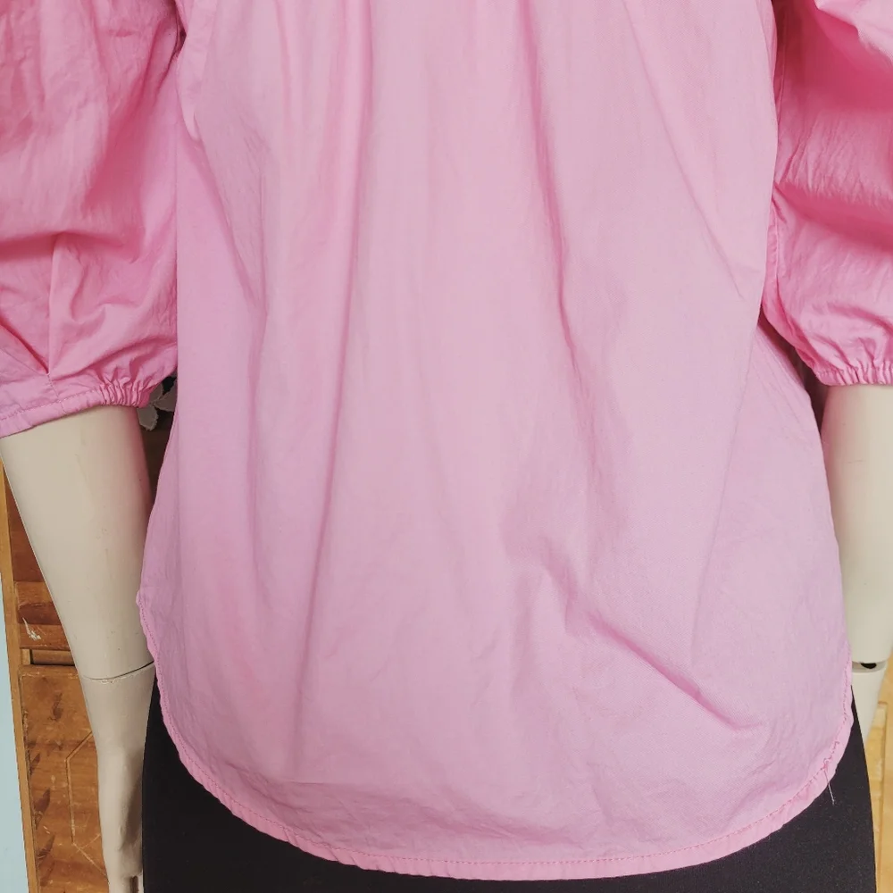 Smocked Peasant Blouse With Puff Sleeves Cotton Pink Small Cottagecore - Picture 9 of 14